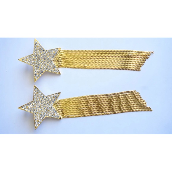 YSL SAINT LAURENT Gold Star earrings - studded with a tassel. Statement. - Picture 6 of 14